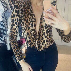 Cheetah print low cut body suit